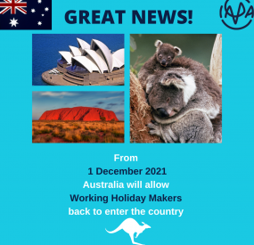 Australia to welcome back Working Holiday Makers from 01 December 2021